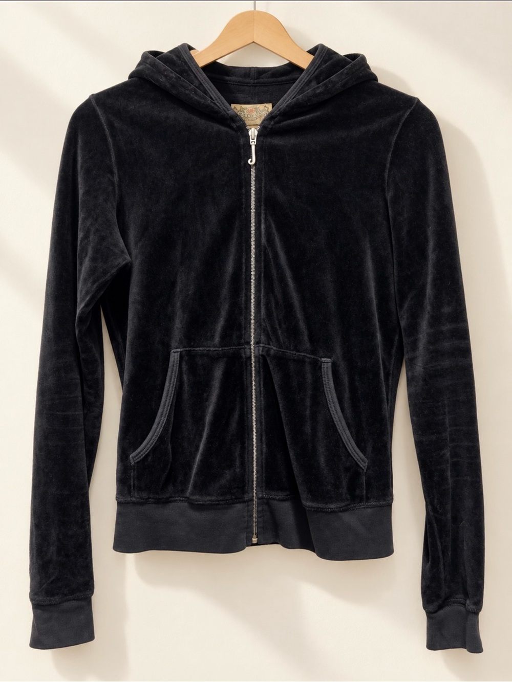 Juicy Couture Black Velour Zip Front Hoodie Jacket size medium